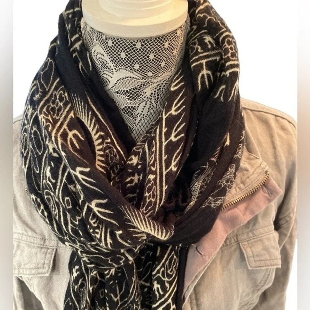 Boho Scarf 100% Rayon Black and White